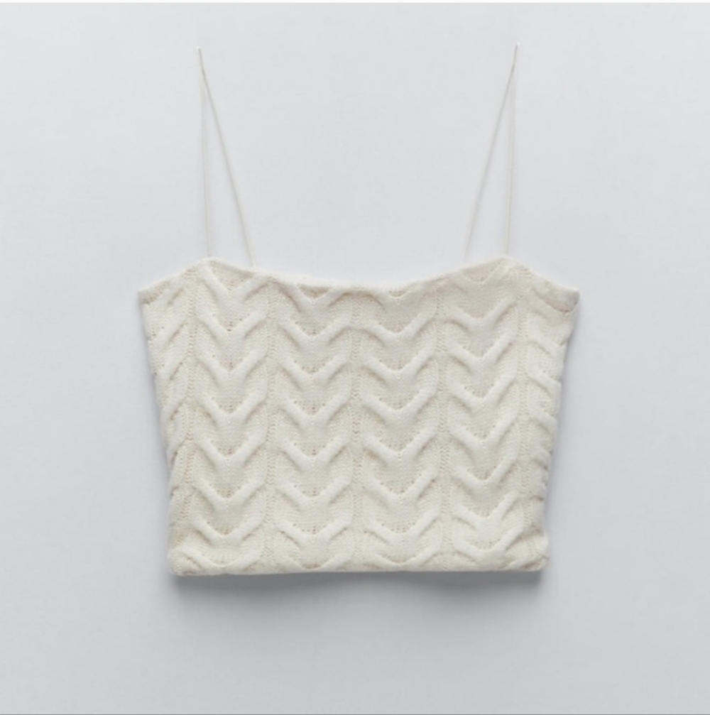 ZARA Cable Knit Cropped Stretch Sleeveless Top In Cream. Size Medium NWT - Picture 3 of 15